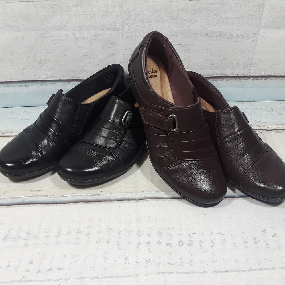 Clarks Clogs 2 pairs Shoe Black & Burgundy Sz 6 M